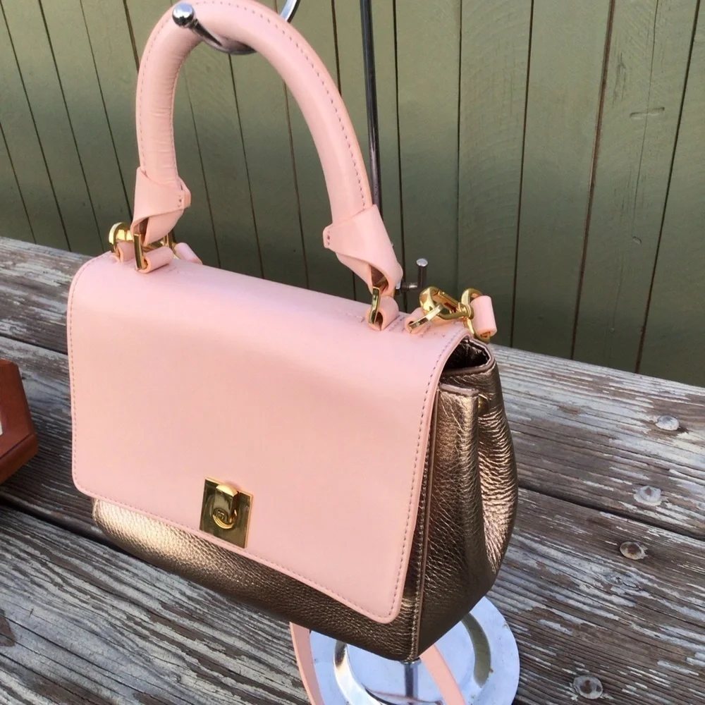 Ted Baker Pink / Gold Leather Handbag Crossbody Bag with Removable Strap